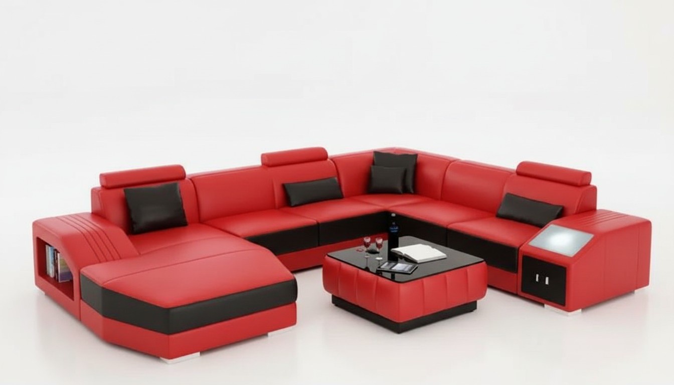 Wohnlandschaft Eckcouch Eckgarnitur Ecksofa Polster Sofa UForm Ledersofa Couch