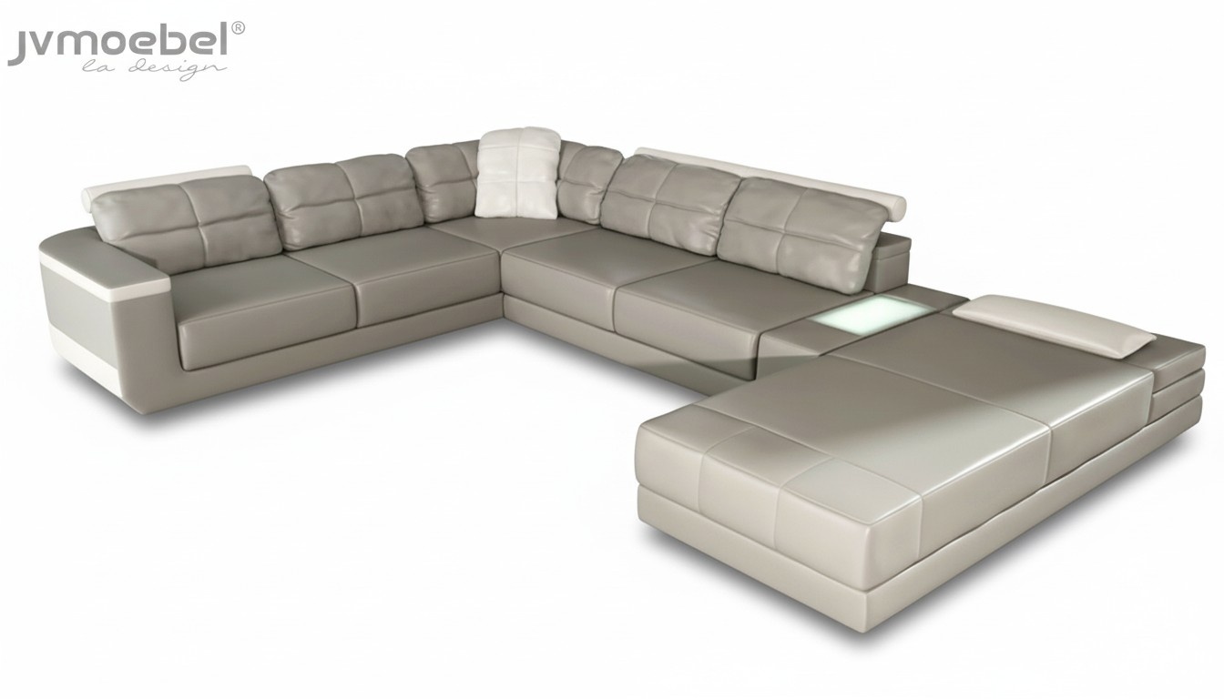 Wohnlandschaft Ecksofa Couch Grau Leder Polster Sitz Ecke Sofa U Form Sofas Neu