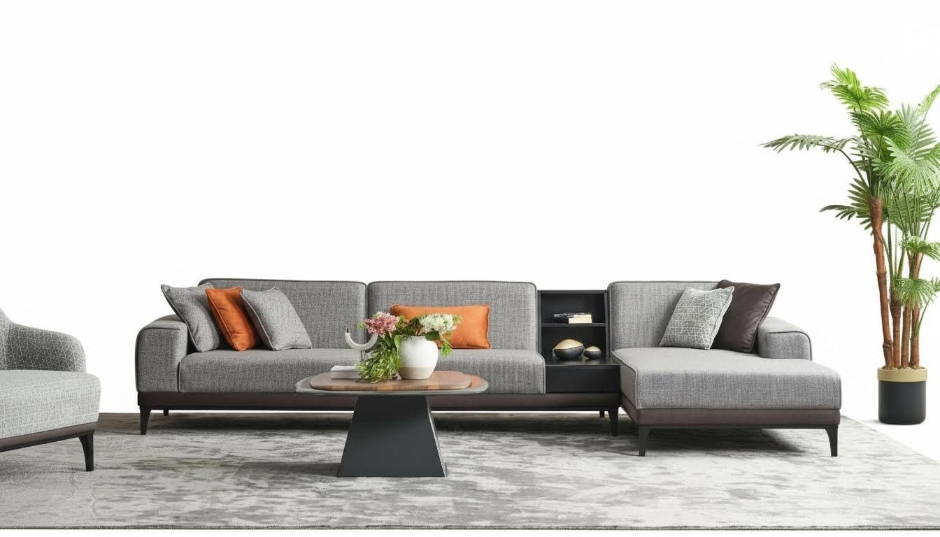 Wohnlandschaft Ecksofa Couch L Form Große Sofa Grau Modern Polstersofa