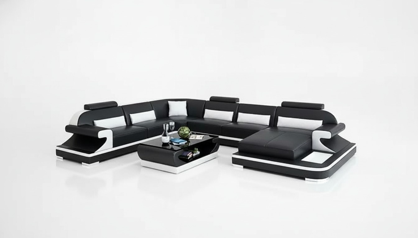 Wohnlandschaft Ecksofa UForm Modernes Sofa Ledersofa Eckgarnitur Polster Couchen