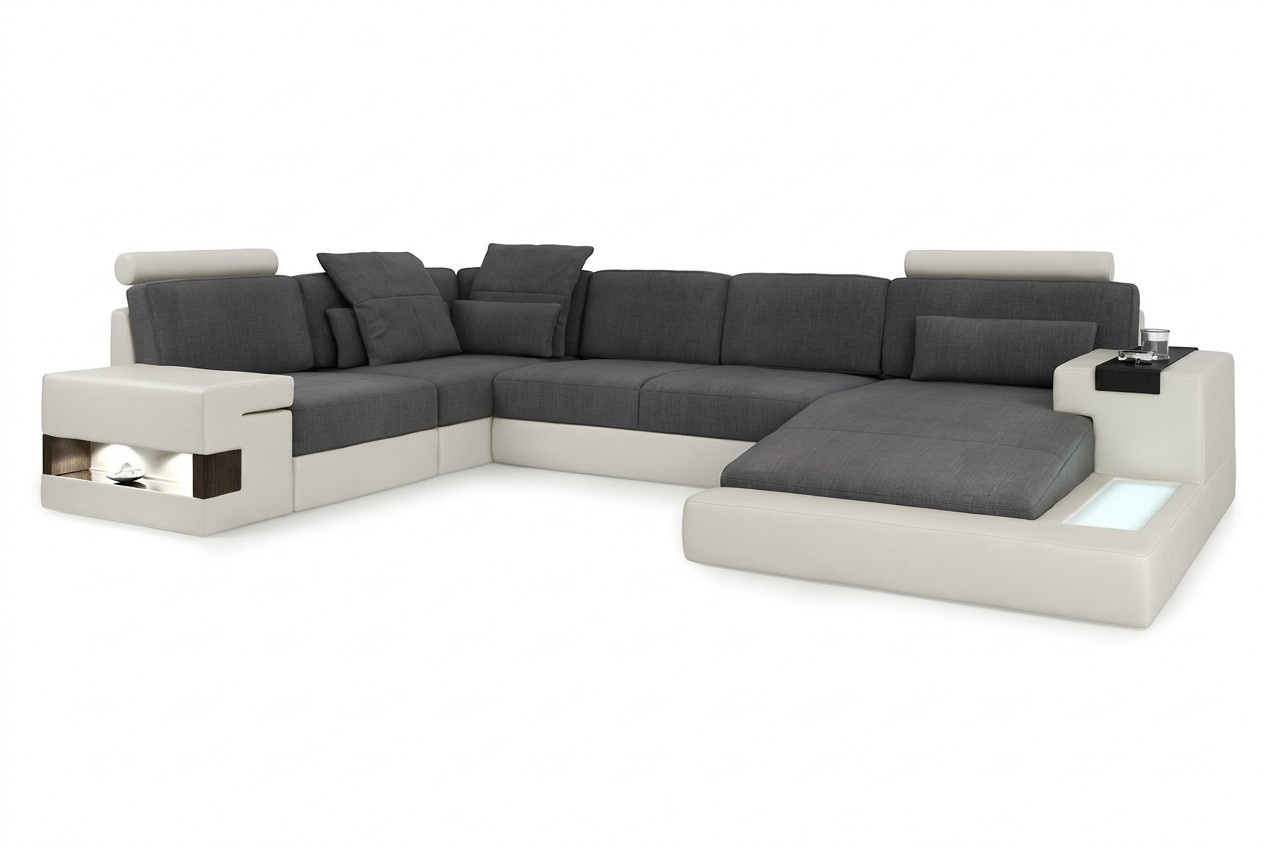 Wohnlandschaft Stoff Sofa Eck Sofa Couch Polster Garnitur U Form Stoff B-Grau