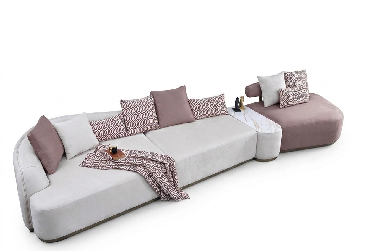 Wohnlandschaft Stoffsofa Rosa Großes Sofa Polstersofa Modern Sofas