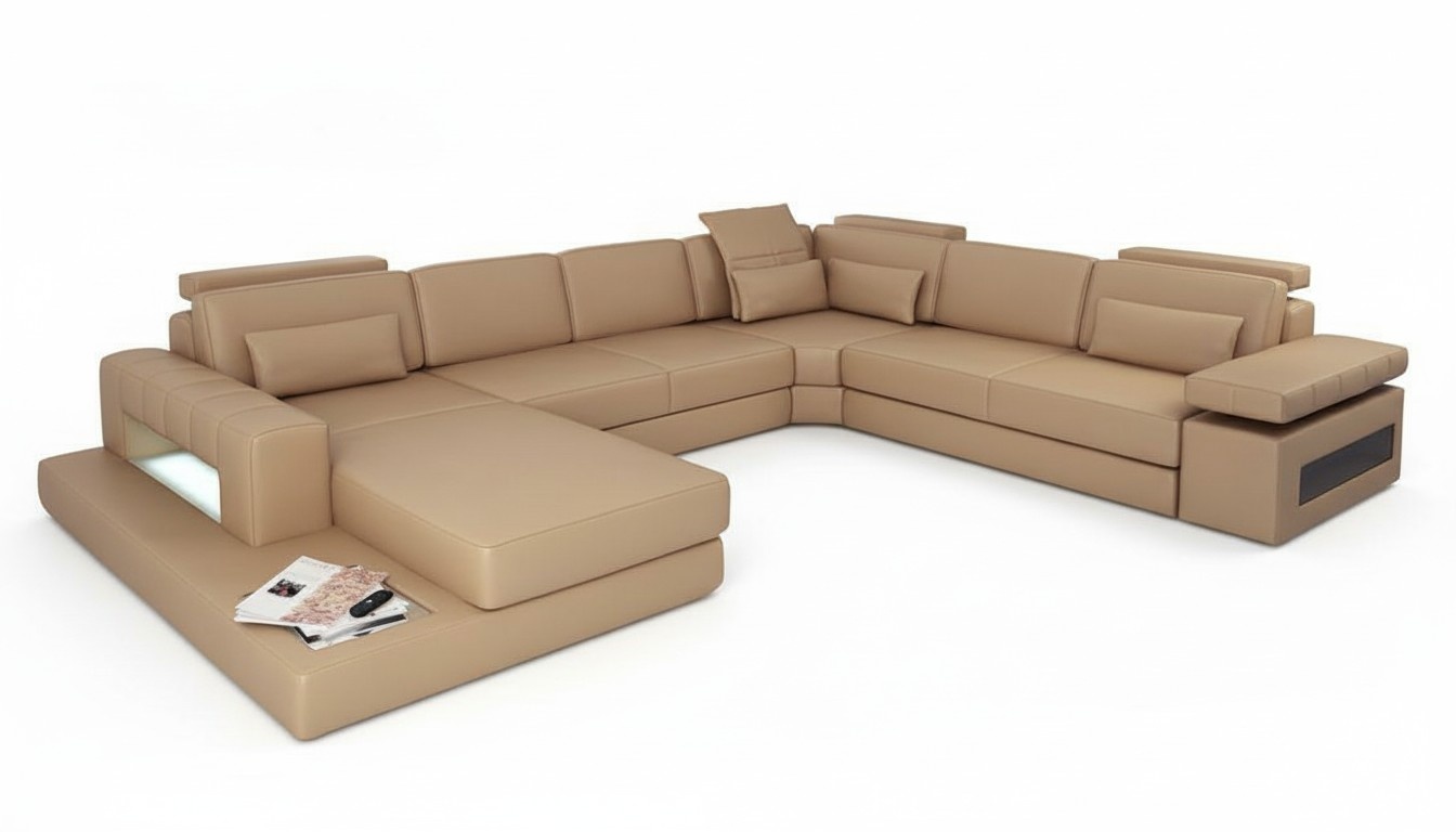 Wohnlandschaft U-Form Design Modern Sofa Couch Ecksofa Leder Polster Neu