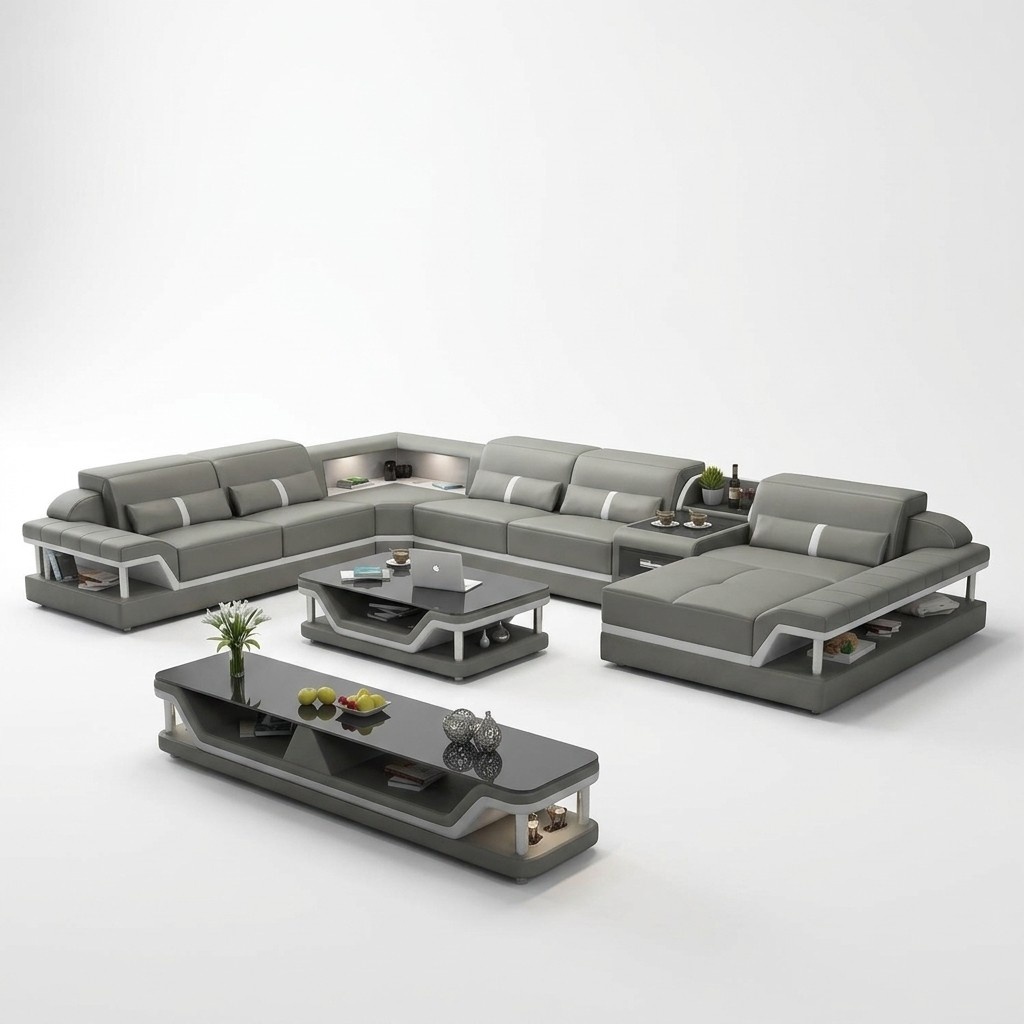 Wohnlandschaft U Form Ecksofa Couchtisch Sideboard Design Wohnlandschaft 3tlg