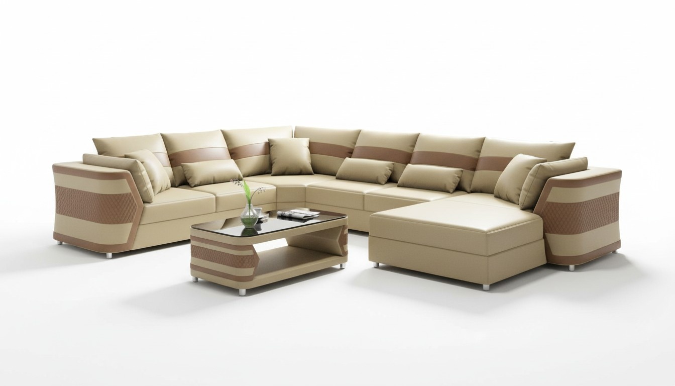 Wohnlandschaft xxl Sofa U Form Groß Ecksofa Ledersofa Beige Sofas Couchen