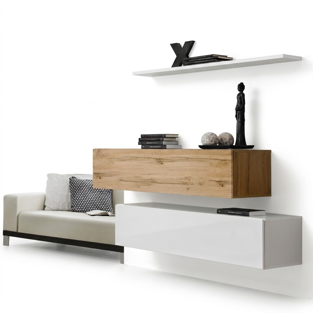 Wohnwand 130 cm Designer 2x Wandschrank Garnitur Set Möbel Holz Wohnzimmer