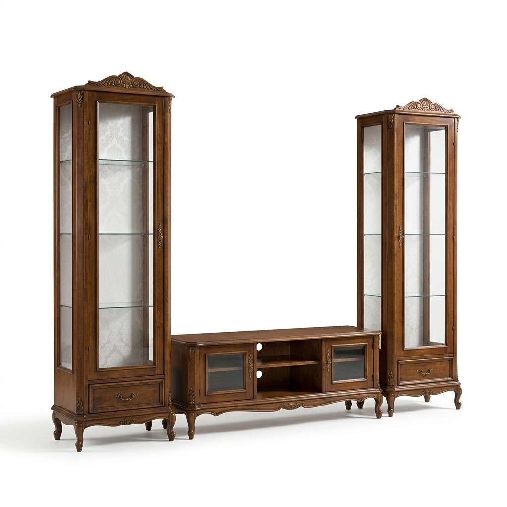Wohnwand 3tlg rtv 2x Vitrine Design Italienische Möbel Wohnzimmer Barock Stil