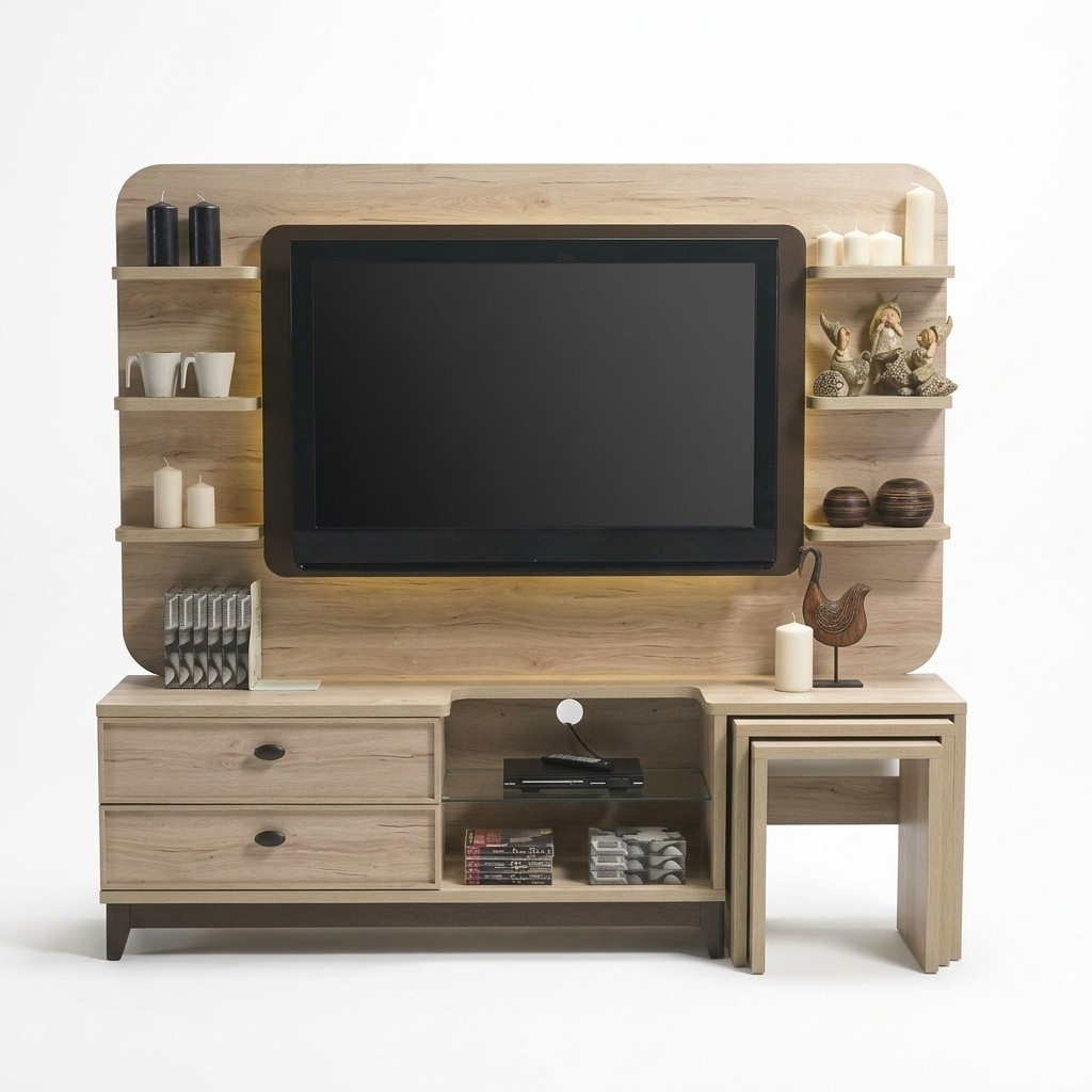 Wohnwand Holz Möbel Modern Design Wohnzimmer Regale Luxus Einrichtung