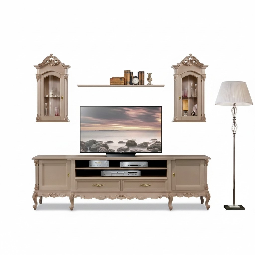 Wohnwand Lowboard Modern Wohnzimmer Braun Regale Holz 2x Wandvitrine Neu