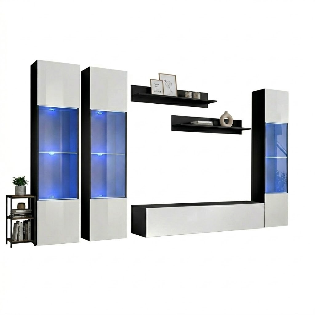 Wohnwand Luxus Komplette Set 6 tlg Hänge Vitrine Modern TV-Ständer