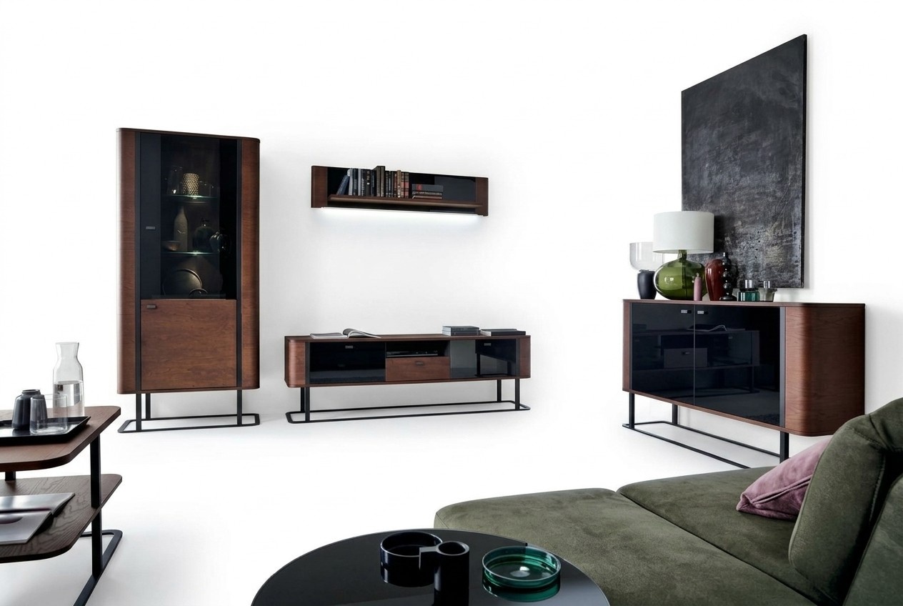 Wohnwand Modern TV-Lowboard Luxuriöses Vitrine Wohnzimmer Set 4tlg