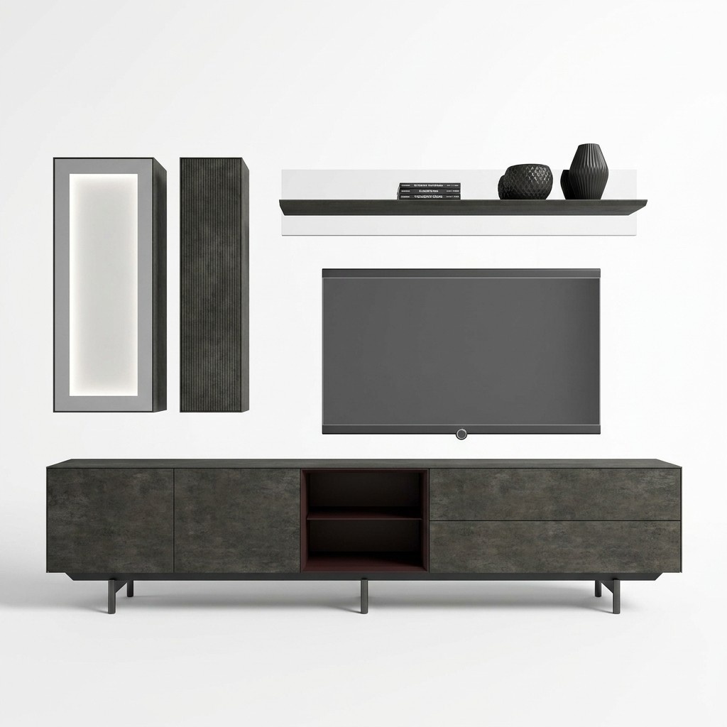 Wohnwand Modern TV-Ständer Hänge Vitrine Luxus Wandregal Wohnzimmermöbel