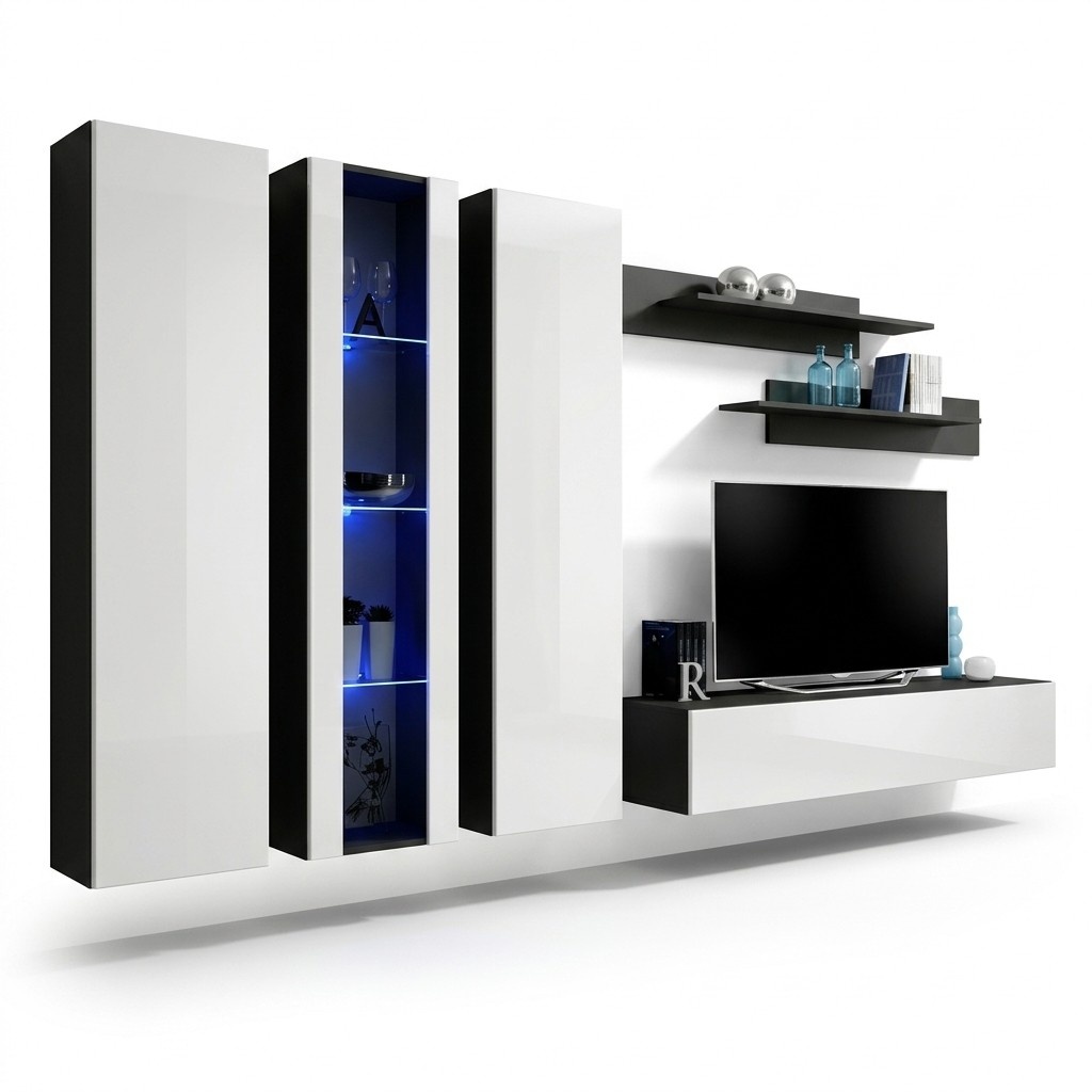 Wohnwand Modern Vitrine TV-Ständer Wandschrank Wohnzimmer Wand Regale