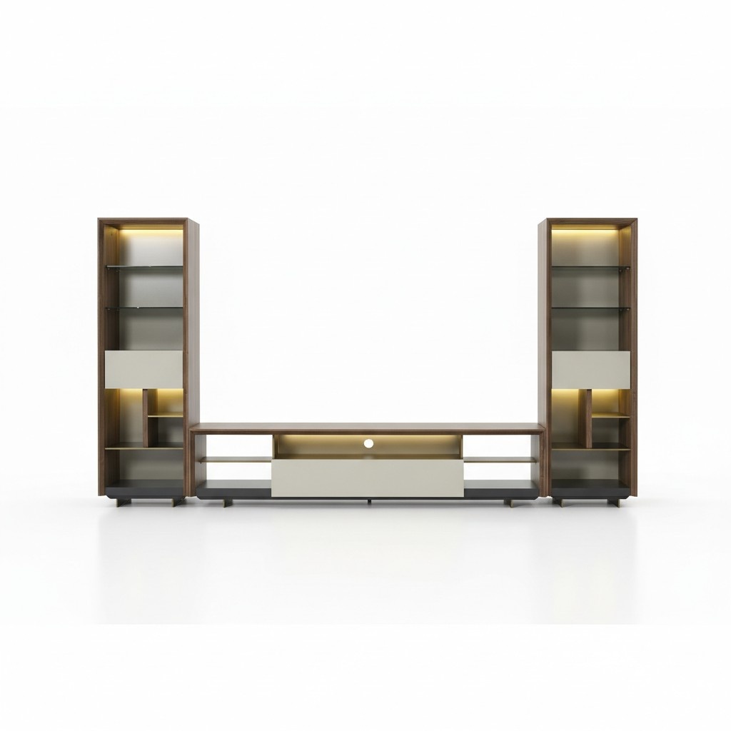 Wohnwand RTV Lowboard TV Ständer Sideboard Schrank 3tlg Holz Braun