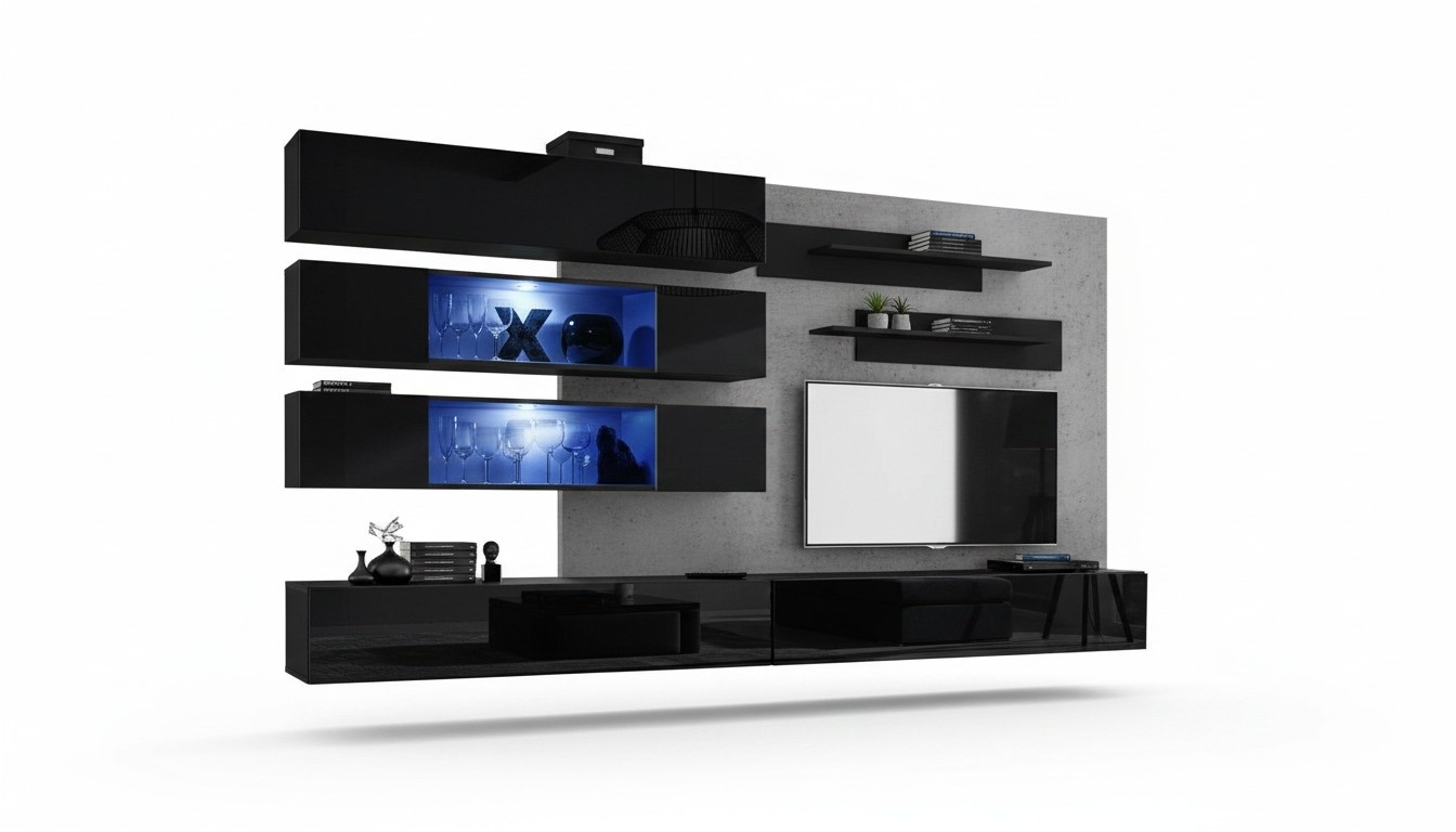 Wohnwand Design WandregalWohnwand rtv Wohnzimmer Möbel Sideboard Wandregale tv Wandschrank Neu TV-Ständer Wandschrank Wohnzimmer Holz Einrichtung Neu