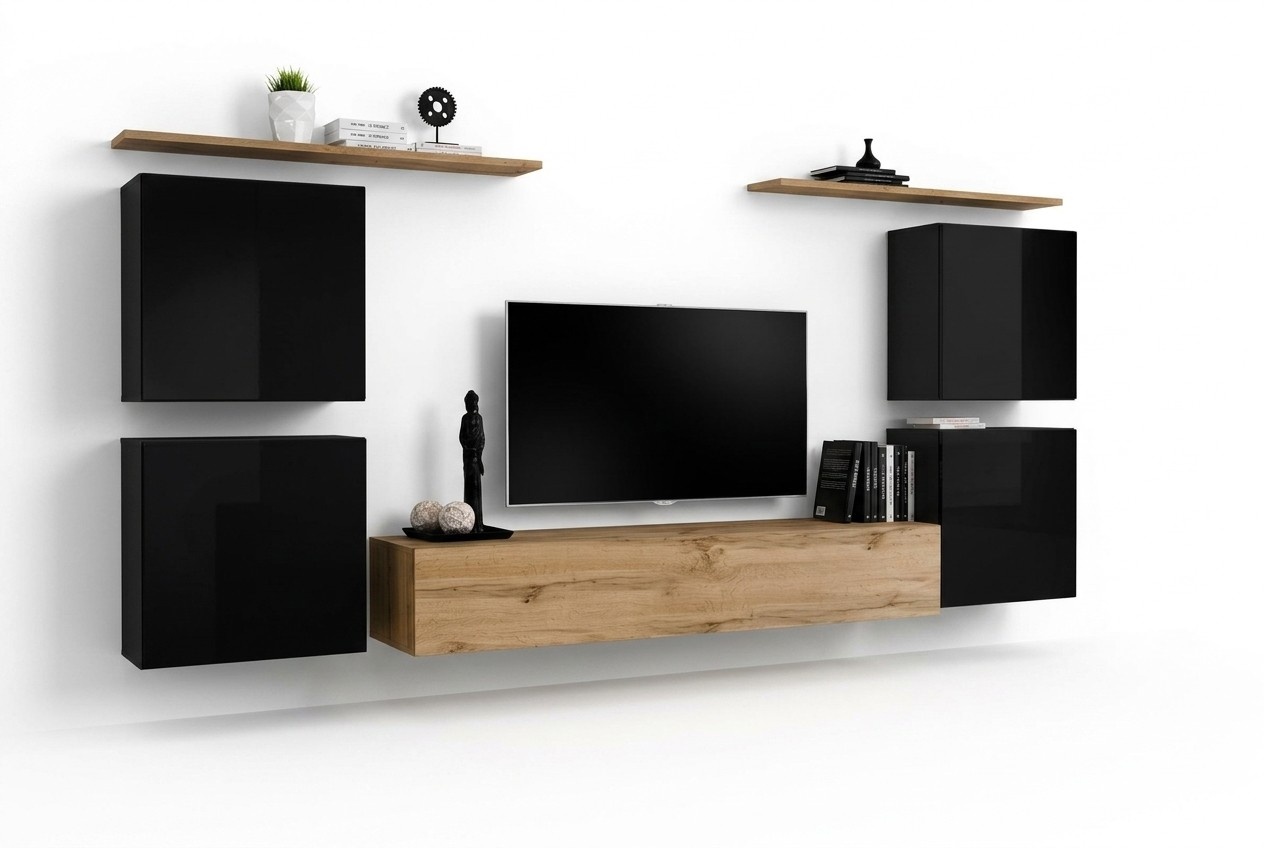 Wohnwand Schrank Wandregal Holz Wohnzimmer Möbel TV Ständer Design Sideboard