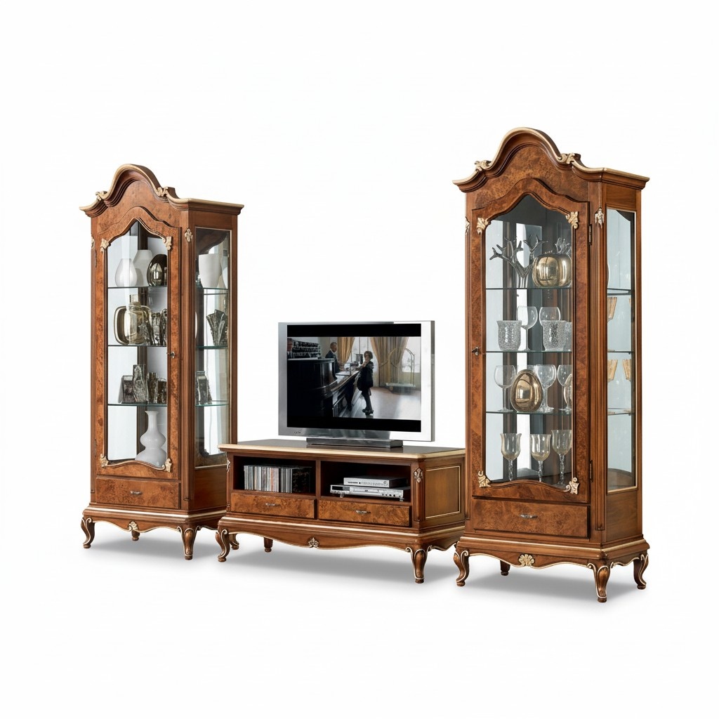 Wohnwand Set 3tlg. Wohnzimmer rtv Vitrine Anrichte Regal Luxus Wandschränke