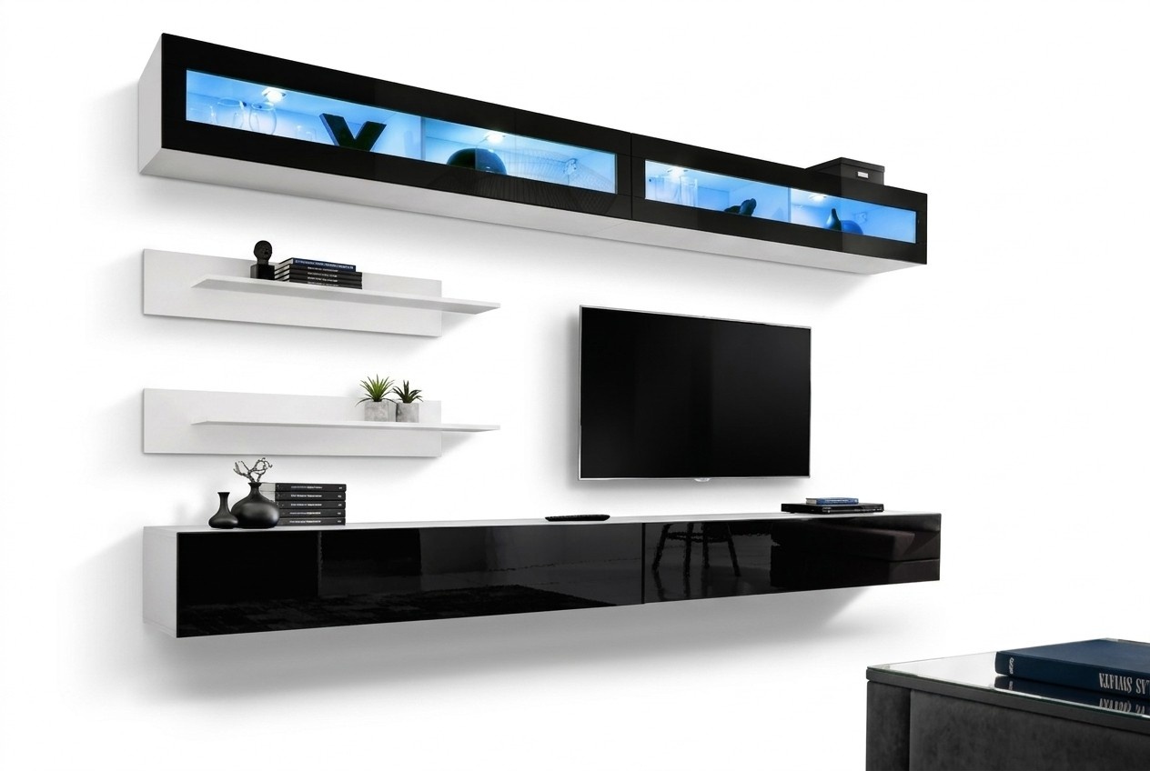 Wohnwand Set 6 tlg Luxus Wohnzimmer TV-Ständer Wand Regal Design Einrichtung