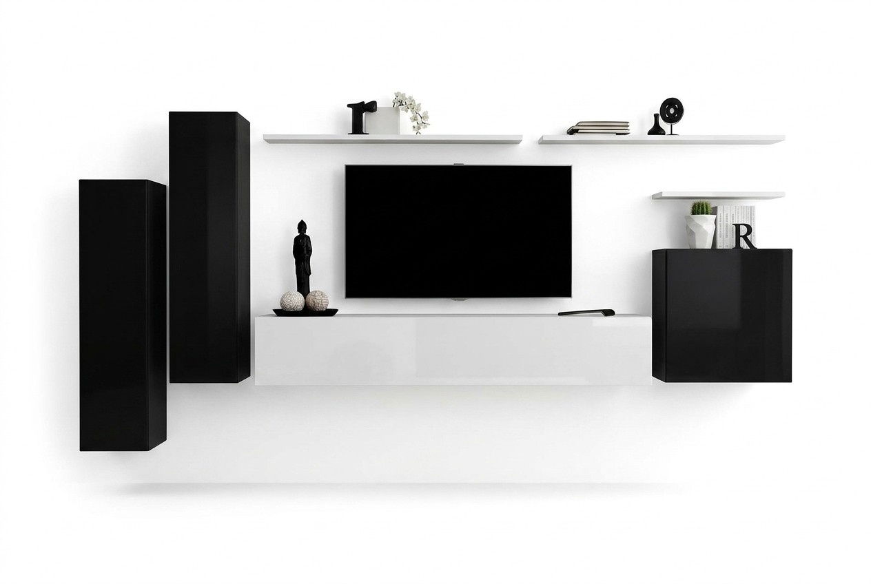 Wohnwand Set 7tlg TV-Ständer Luxus Designer Sideboard Wohnzimmer Wandregal Neu