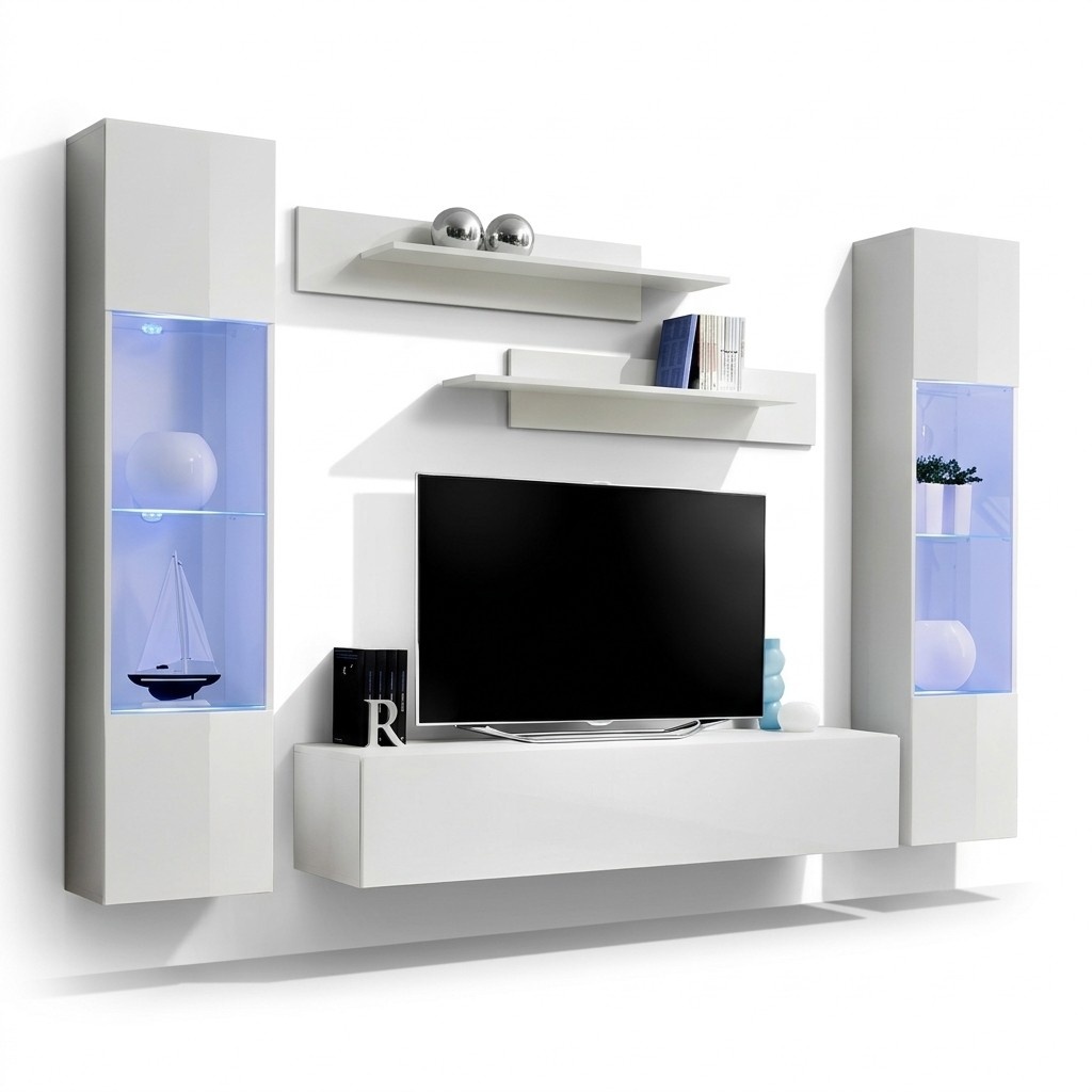 Wohnwand TV Ständer RTV Lowboard Hänge Vitrine Holz Modern Möbel