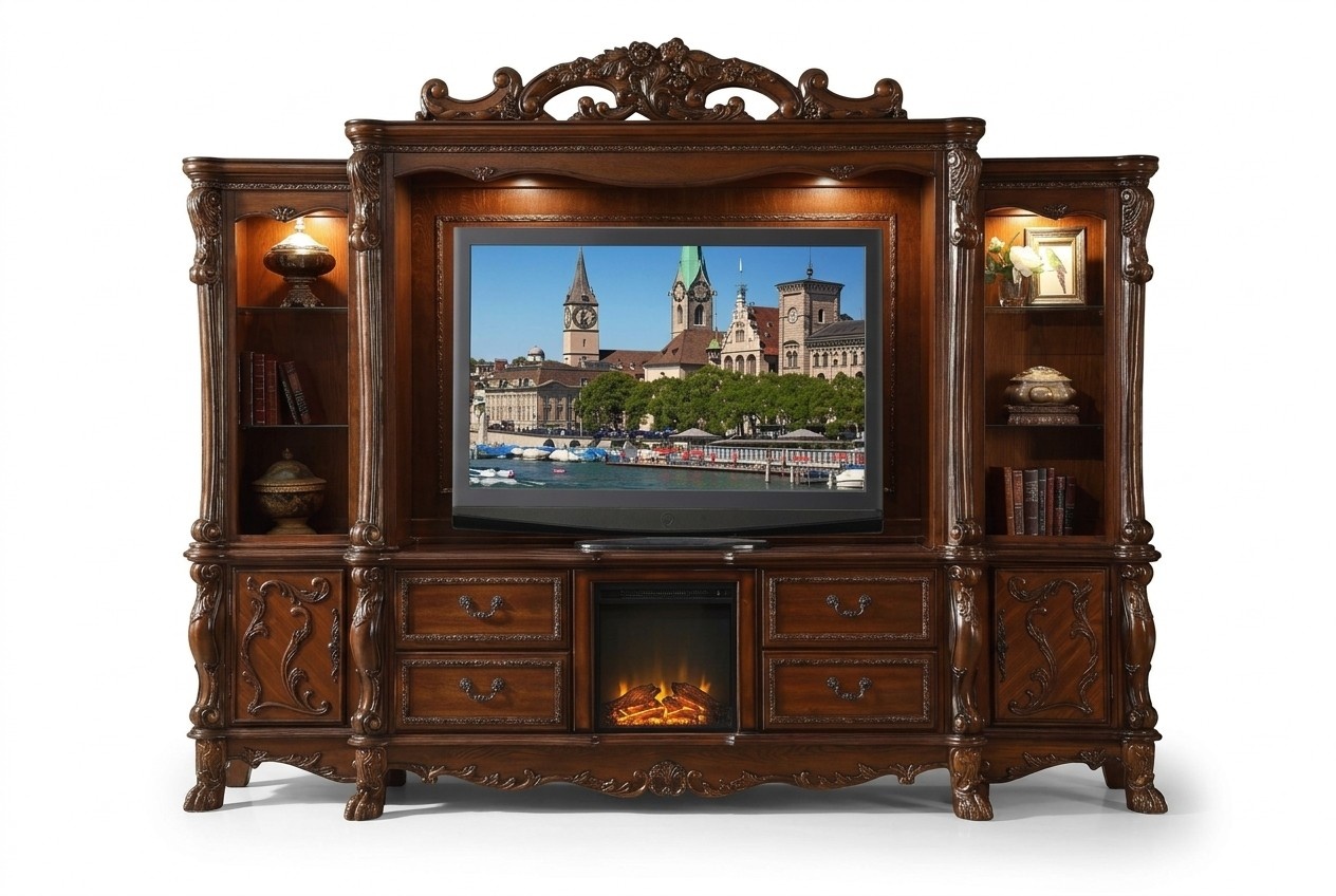 Wohnwand TV Wand Holz Stil Barock Regal Klassische Wohnzimmer Möbel