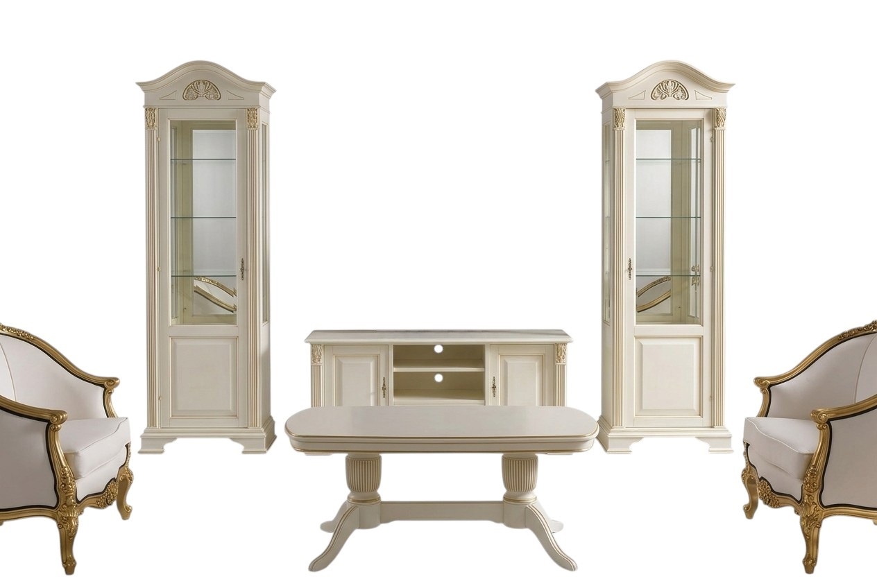 Wohnwand Vitrine Konsole Schrankwand Glasvitrinen Massivholz Wohnzimmer 3tlg