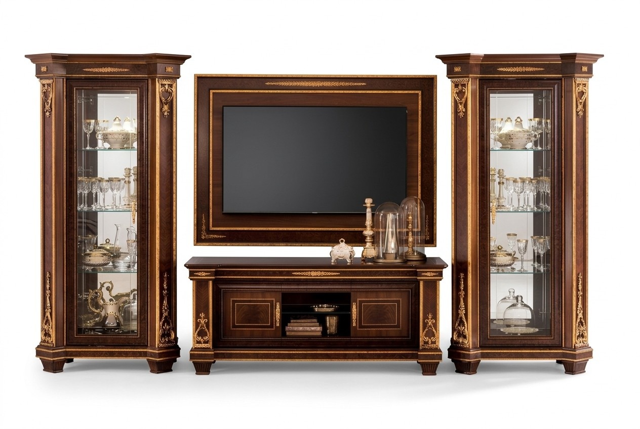 Wohnwand Vitrine rtv Sideboard Schrank Wand Rokoko Design Barock