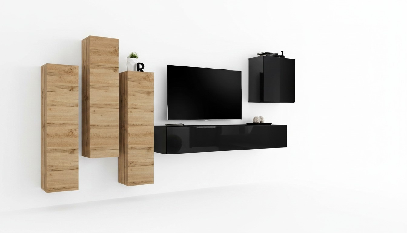 Wohnwand Wandschrank tv Möbel Wohnzimmer Einrichtung TV Ständer Modern Schwarz