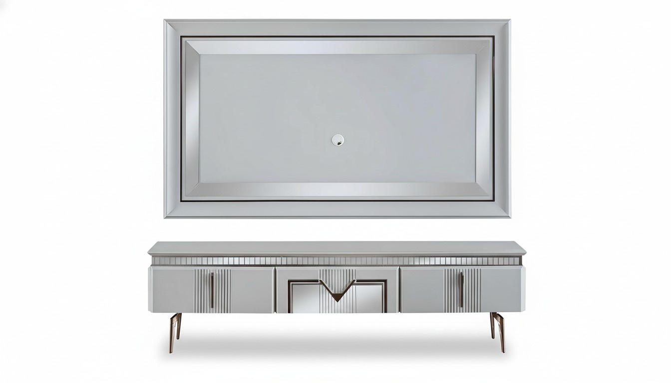 Wohnwand Wohnzimmer Grau Möbel Sideboard TV Wandpaneel Paneel 2tlg