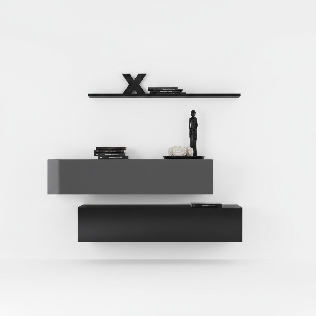 Wohnwand Wohnzimmer Schrankwand Modern Schwarz Holz Schrank Wand Regal