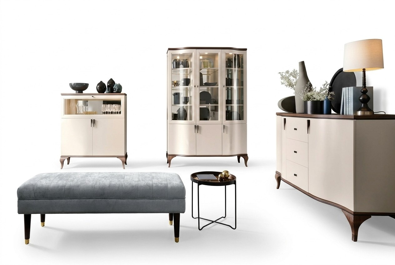 Wohnwand Wohnzimmer Set Einrichtung Vitrine Sideboard Buffet Schrank Set 3tlg.