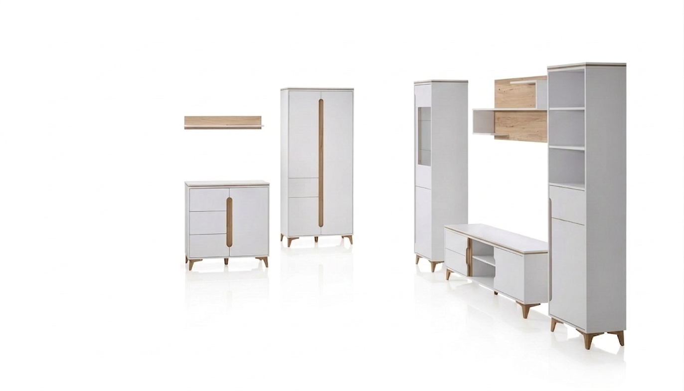 Wohnwand Wohnzimmer-Set Vitrine Lowboard Wandregal TV Tisch Weiß