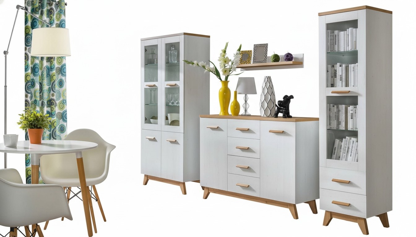 Wohnwand Wohnzimmer Set Vitrine Kommode Wandregal Vitrinen Wohnwände