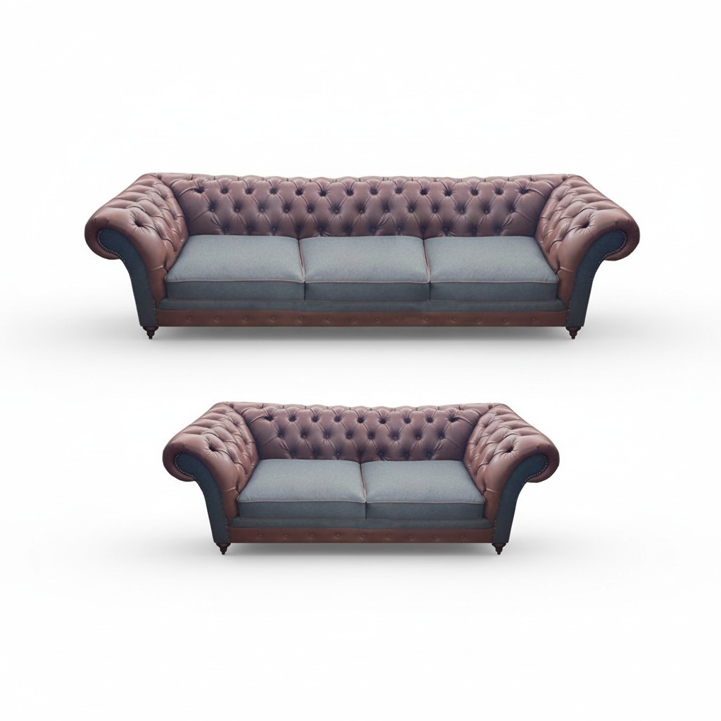 Wohnzimmer 2x Sofas Komplett Couchen Designer Leder Sitzmöbel Chesterfield