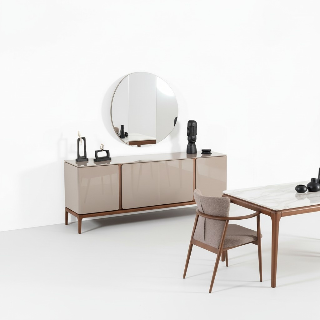 Wohnzimmer Anrichte mit Spiegel Garnitur Ess Holz Modern Stil