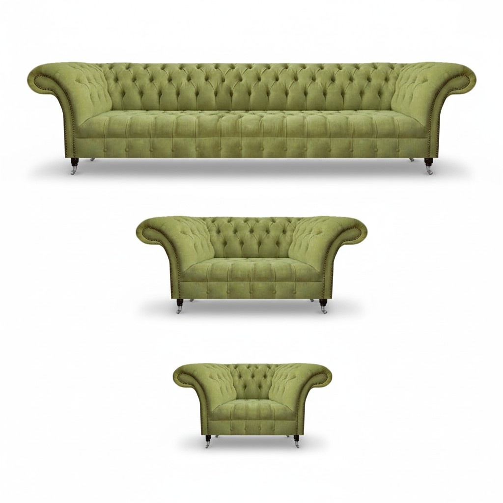 Wohnzimmer Chesterfield Sitzmöbel Grüne Couchgarnitur Polster Sofas 3tlg