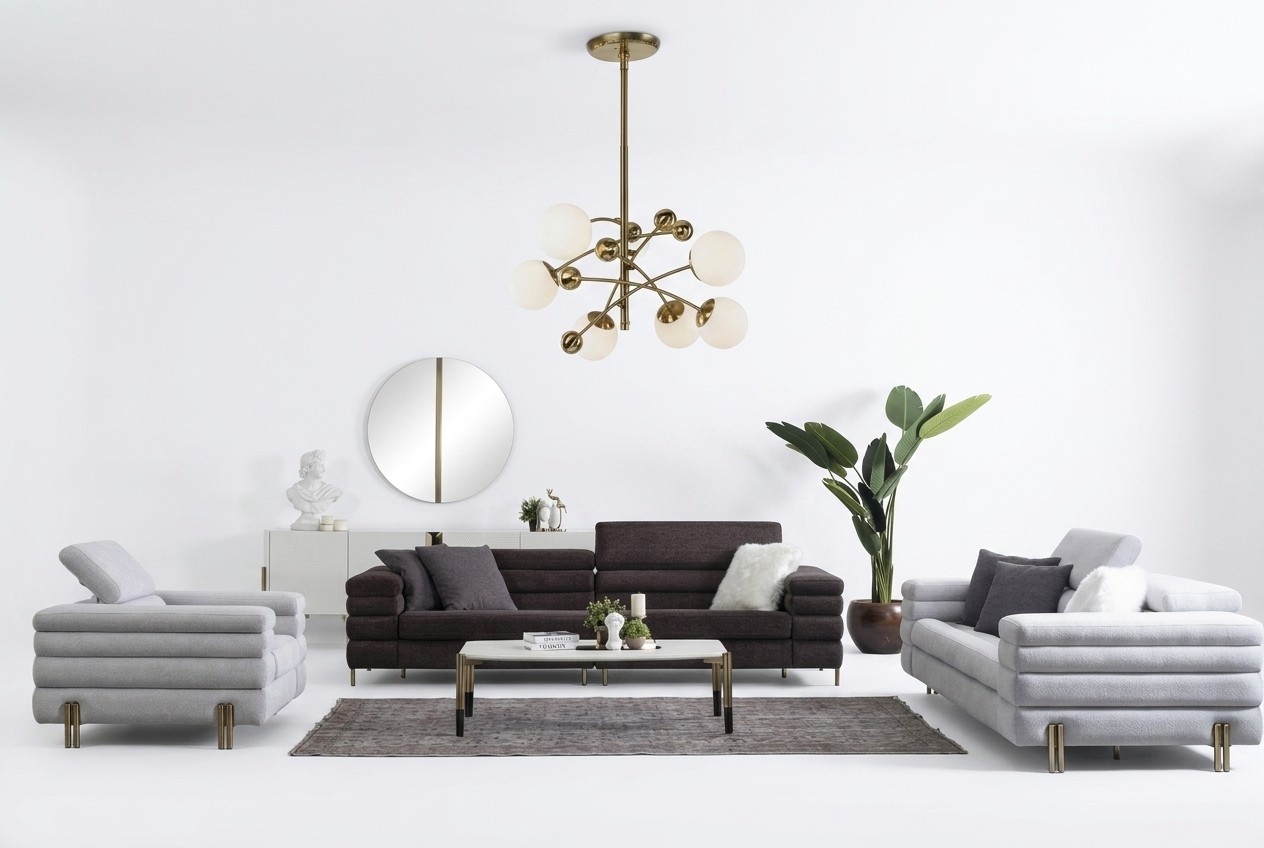 Wohnzimmer Designer Sofagarnitur 3+3+1 Sitzer Braune Couchgarnitur Set