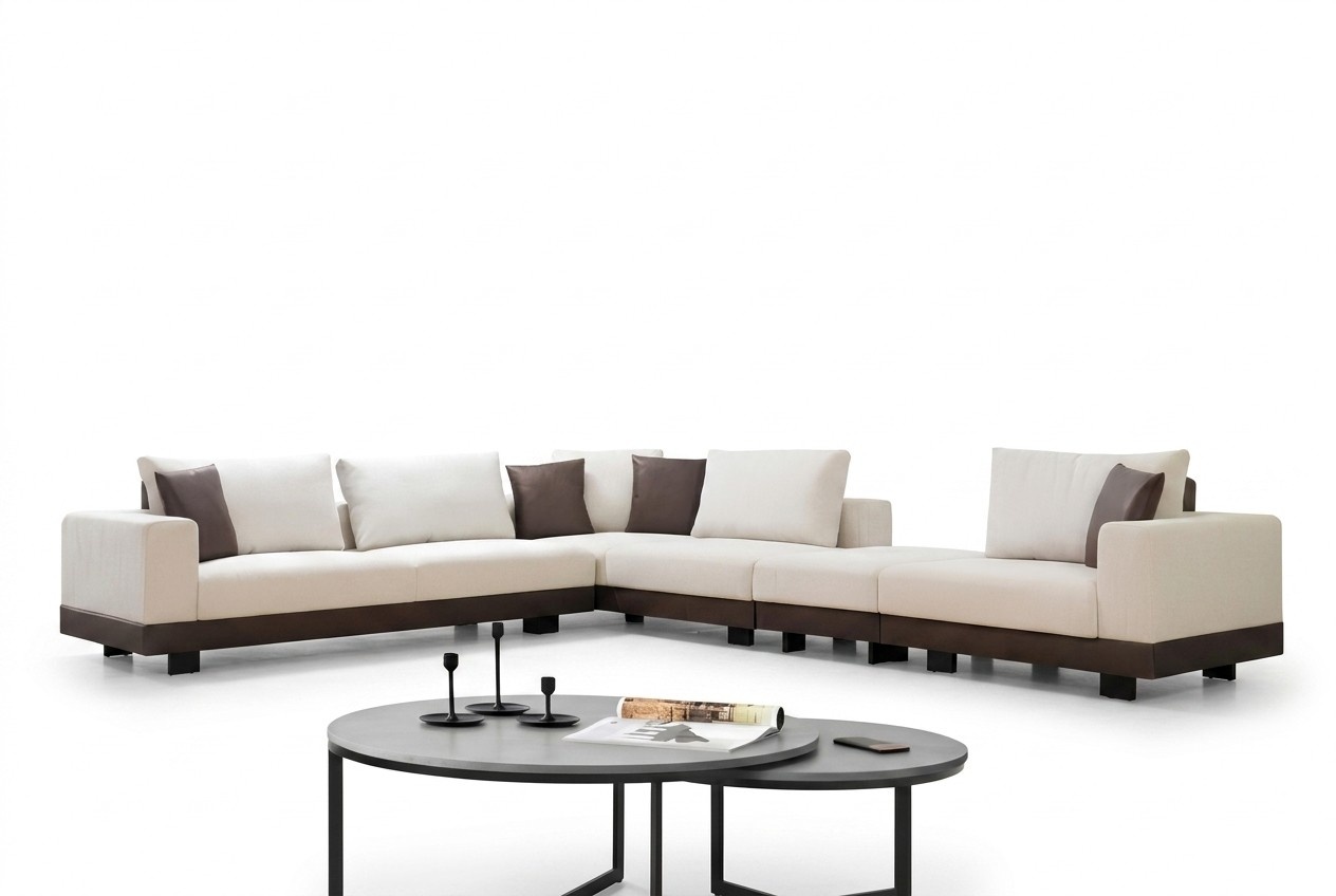 Wohnzimmer Ecksofa Luxus L-Form Couch Textil Möbel Holzgestell Stilvoll