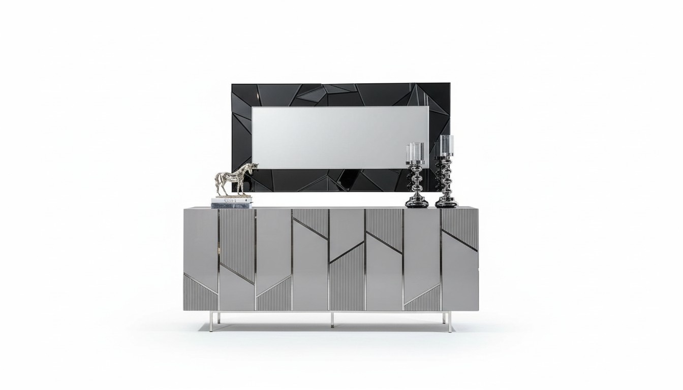 Wohnzimmer Garnitur Set Anrichte Spiegel Möbel Gruppe 2tlg Kommode Grau