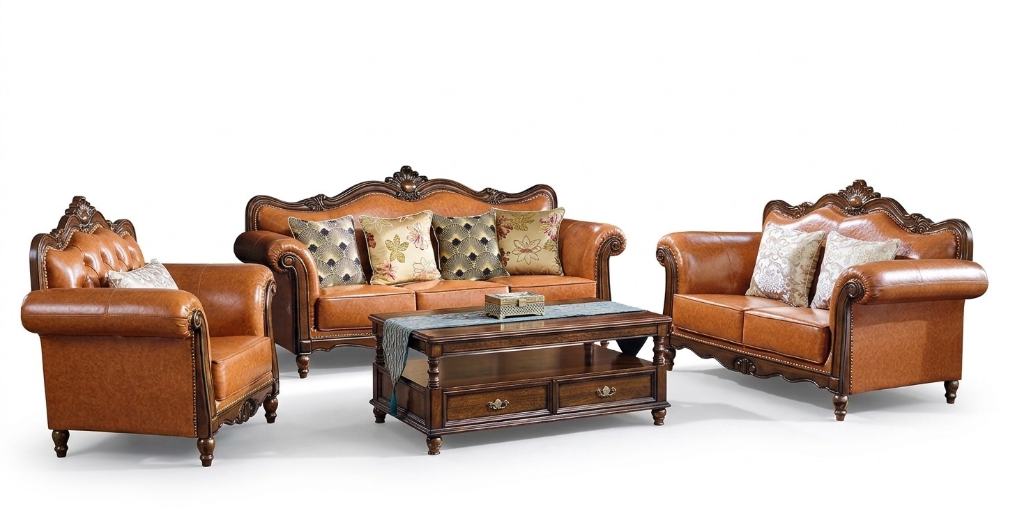 Wohnzimmer Garnitur Sofagarnitur 3+2 Sitz Couch Polster Sofa Orange