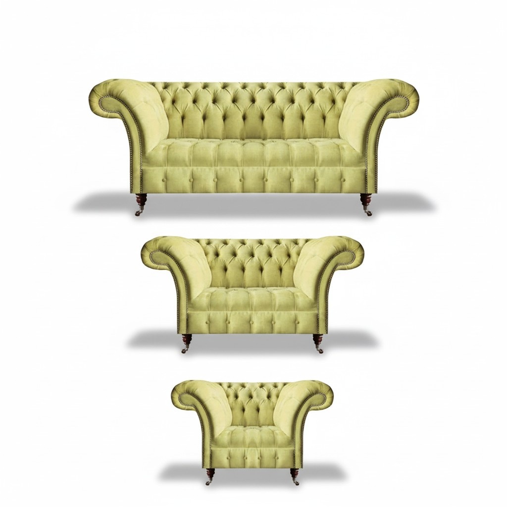 Wohnzimmer Gelb Luxus Garnitur Sitzmöbel Polster Stoff Neu Chesterfield