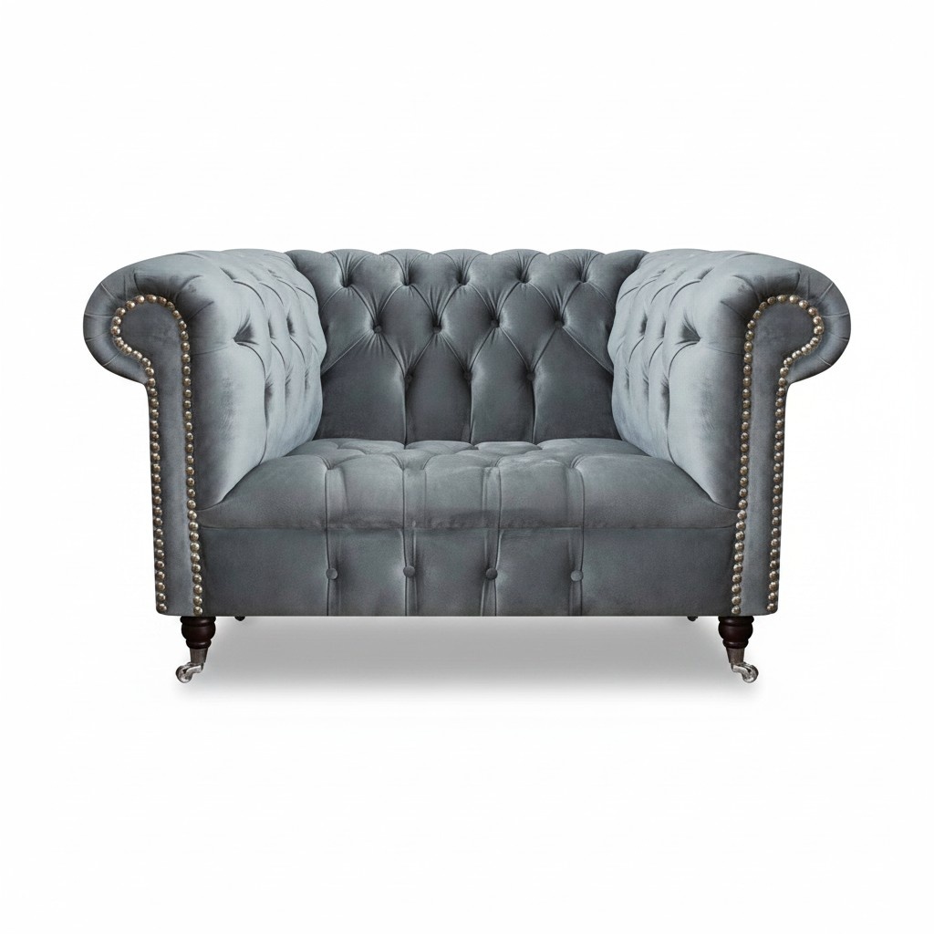Wohnzimmer Grau Sessel Chesterfield Polster Sitz Möbel Neu Textil