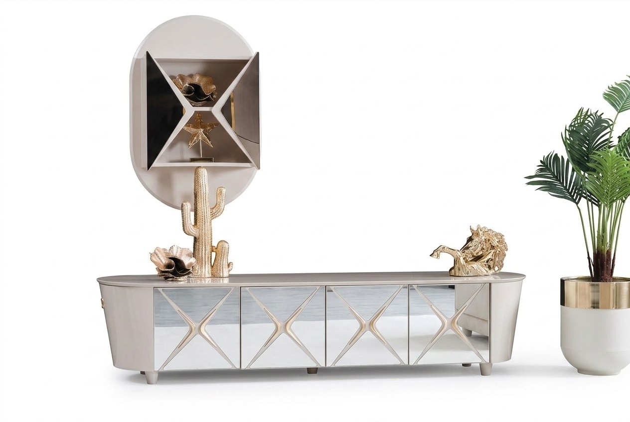 Wohnzimmer Kommoden Holz Low Board Regal Gold Neu 2tlg Sideboard Regale Kommode