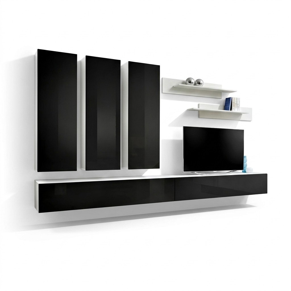 Wohnzimmer Komplett Set 7 tlg Wohnwand TV Ständer Luxus Garnitur Wandregal Neu