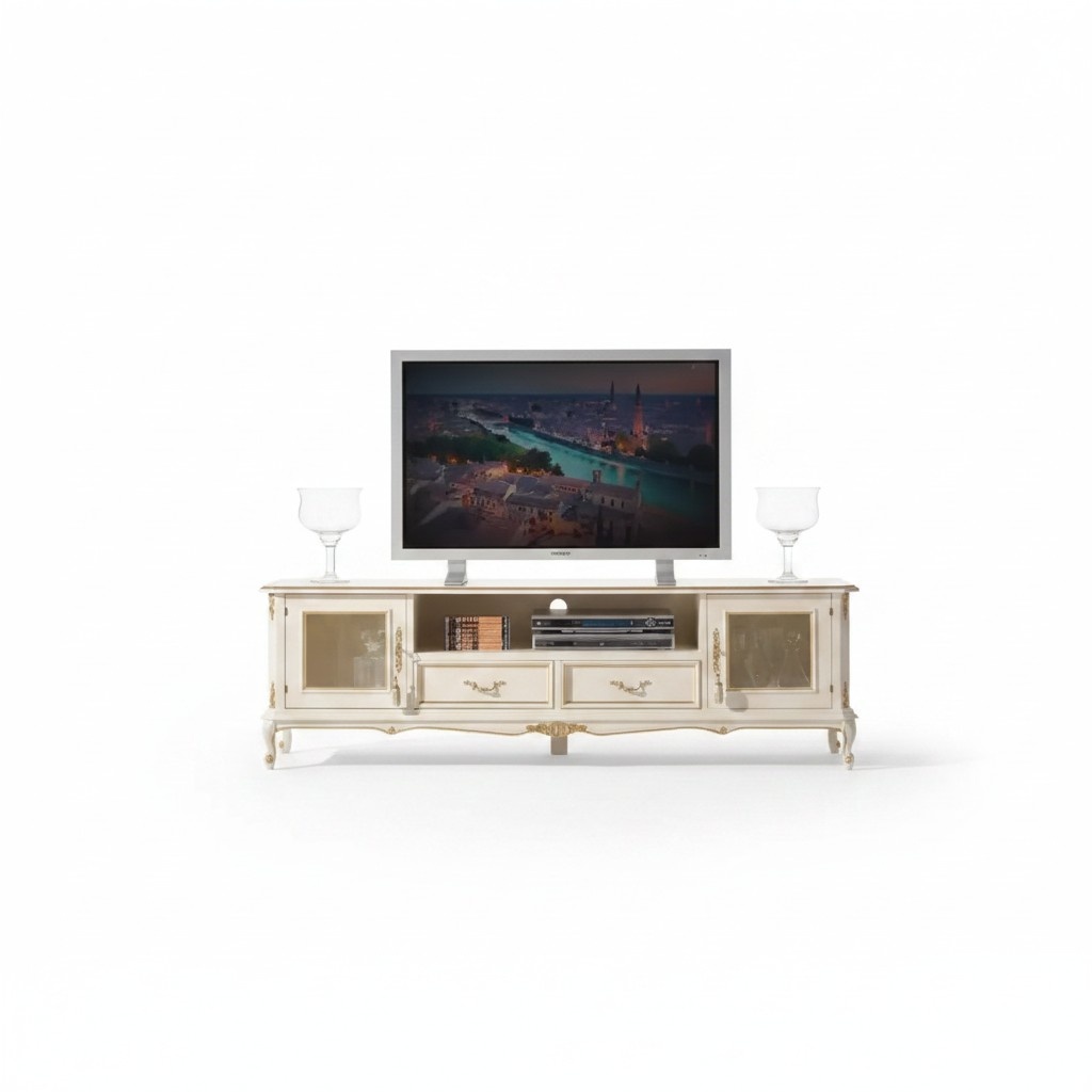 Wohnzimmer Lowboard Weiß TV-Ständer Möbel Sideboard Holz Möbel