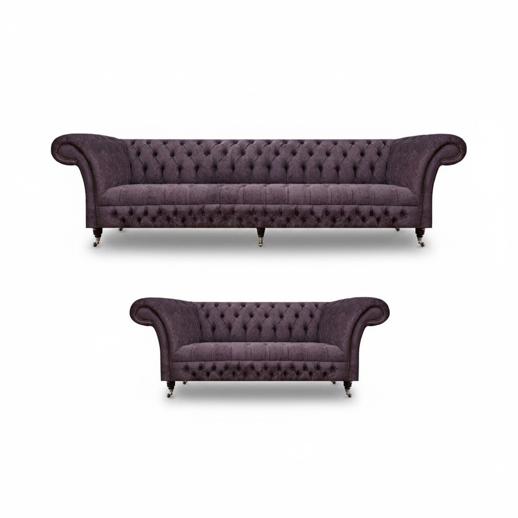 Wohnzimmer Luxus Lila Sofa Dreisitzer Design Sessel Sofagarnitur Chesterfield