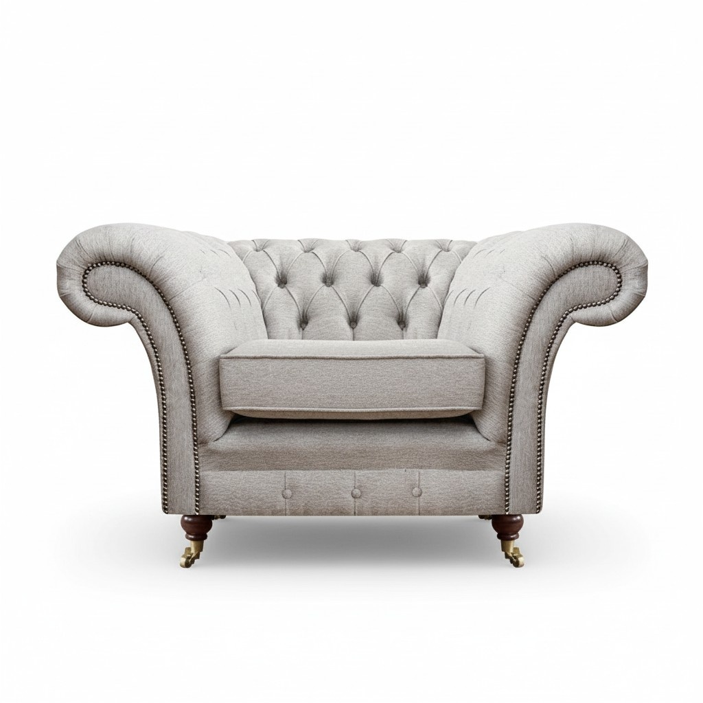 Wohnzimmer Luxus Sessel Polstermöbel Neu Grau Sitz Textil Chesterfield