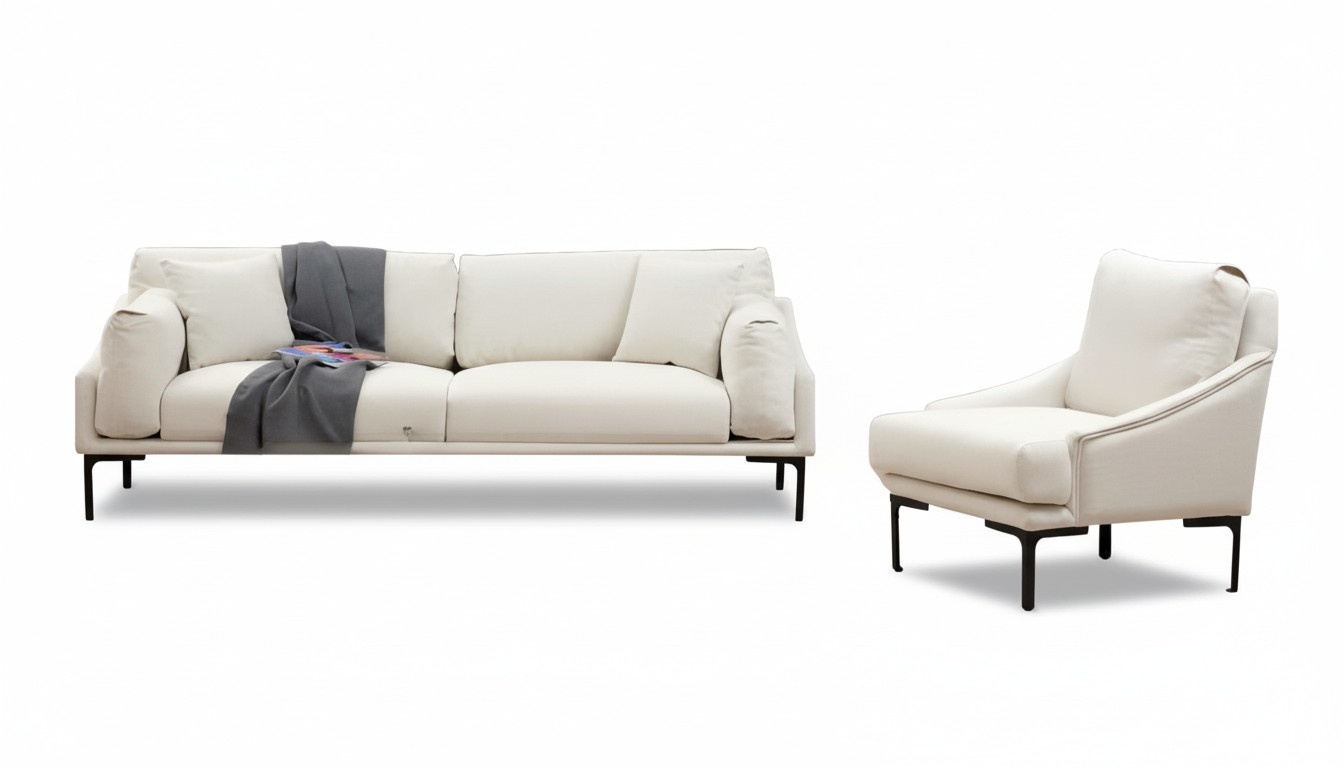 Wohnzimmer-Set 2tlg 3-Sitzer Sofa Sessel Weiß Textil Wohnzimmer Modern