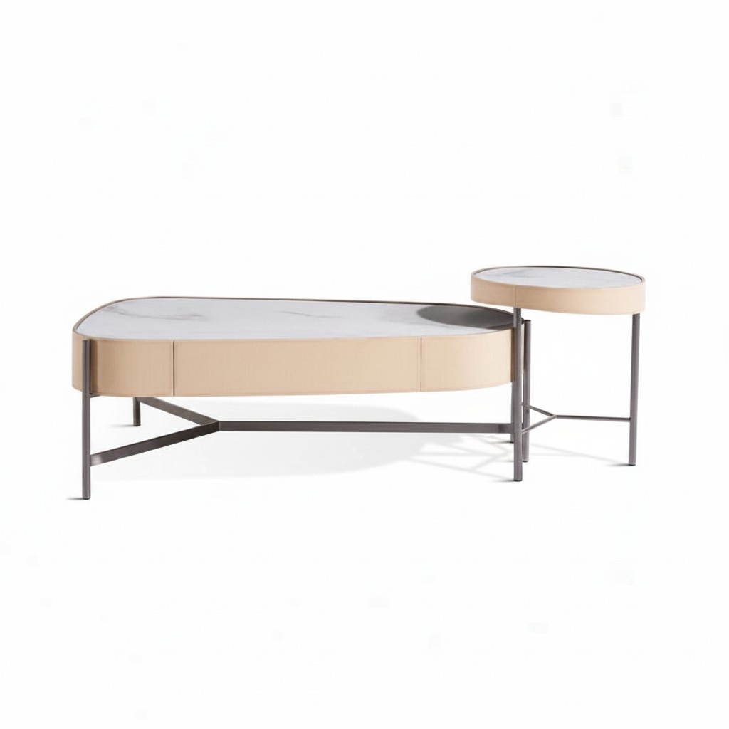 Wohnzimmer Set 2x Couchtisch Kaffeetisch beige Modern Luxus Edelstahl