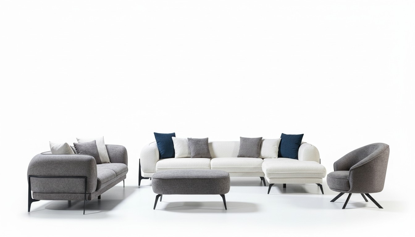 Wohnzimmer Set 3tlg Sofa L-Form Sofa Couch Dreisitzer Polstersofas Sessel Neu